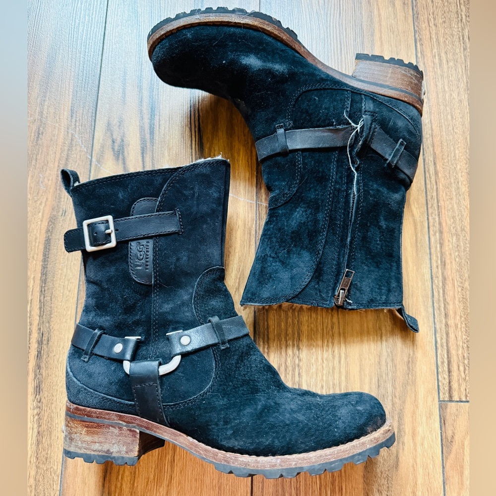UGG Black Suede Fleece Lined Mid-Calf Boots